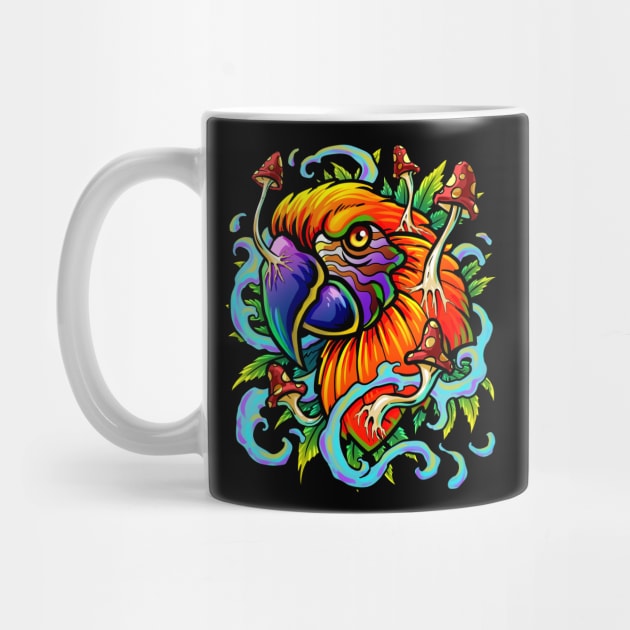 Weed Magic Mushroom Parrot Art Trippy Shroom LSD Acid Trip by Proficient Tees